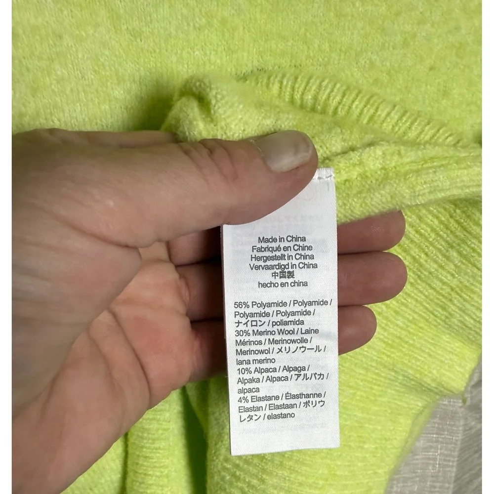 J. Crew Mock Neck Sweater Women's M Neon Yellow Merino Wool Blend Pullover - Picture 6 of 9